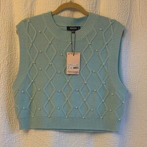Missguided Light Blue Pearl Embellished Crop Top